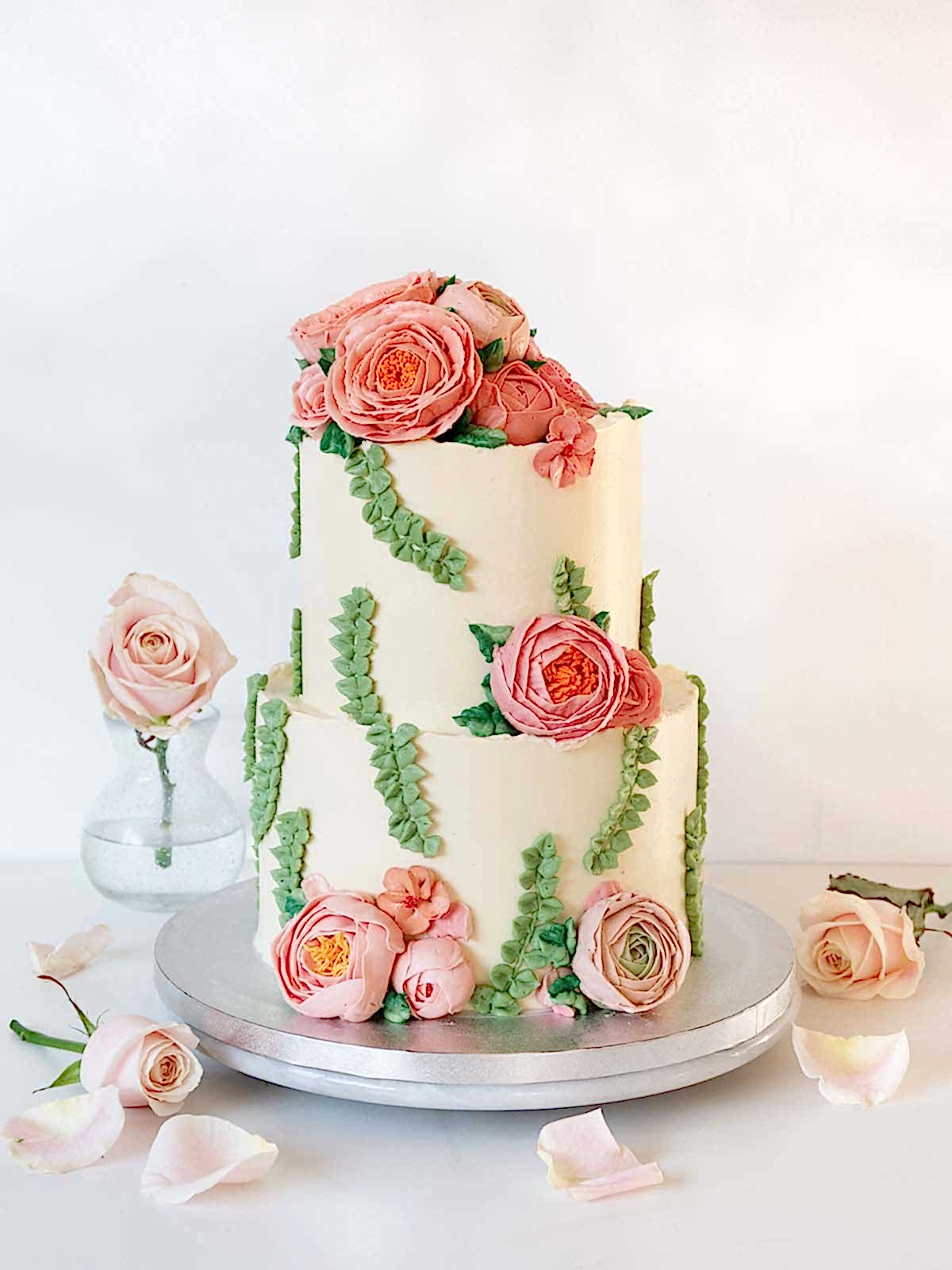 Peonies and Roses Buttercream Bloom Wedding Cake London Surrey